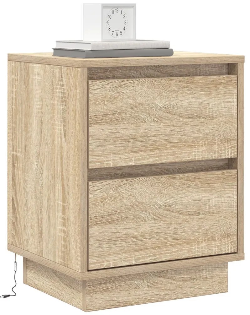 Éjjeli Szekrények LED Fényekkel 2 db Sonoma Tölgy 39x34.5x50 cm