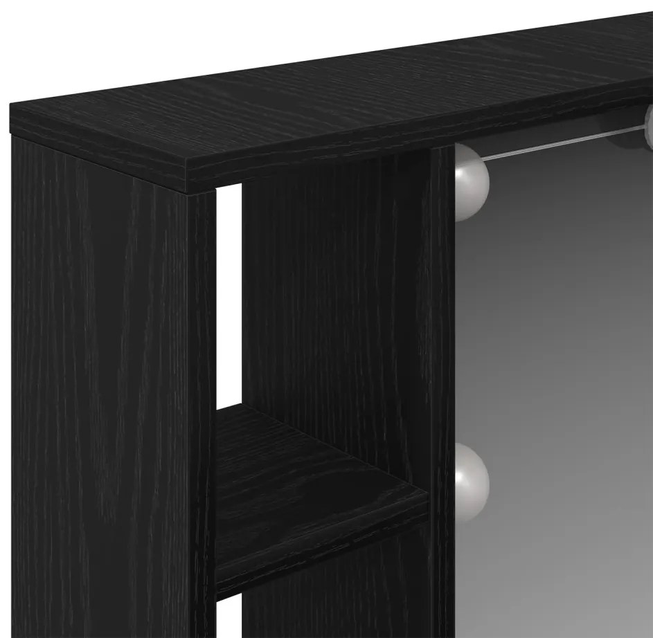 LED Tükör Szekrény - Fekete Tölgy - 76x15x55 cm - Mesterséges Fa