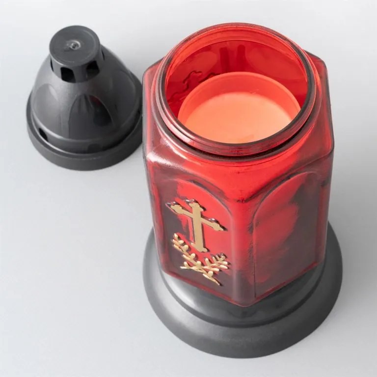 NEXOS Lámpás gyertyával piros arany kereszt 22 cm 3 db