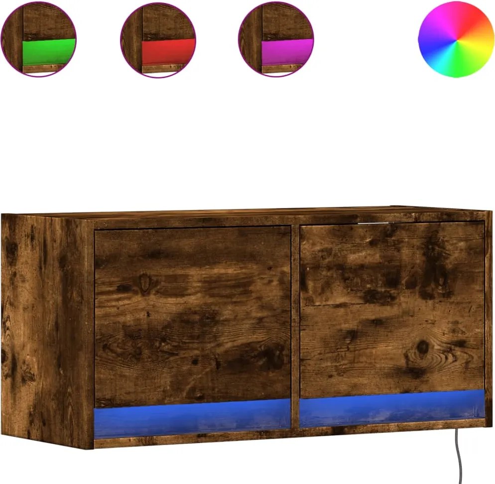 vidaXL füstös tölgy színű fali TV-szekrény LED-ekkel 80x31x35 cm
