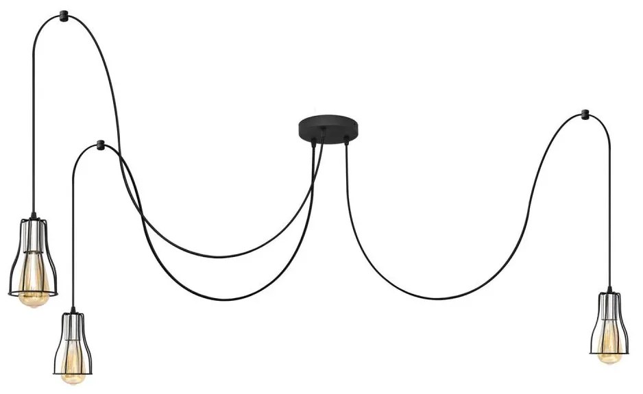 Csillár zsinóron TUBE 3xE27/10W/230V pók fekete/króm