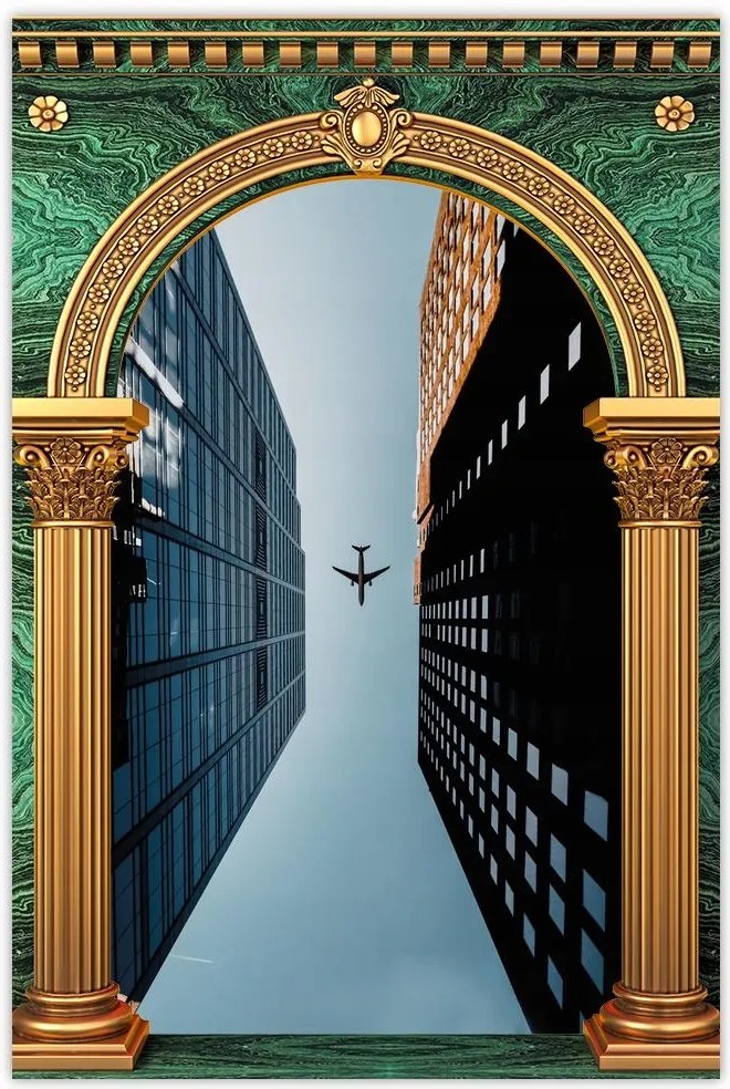 Poszterek 80x120 Repülőgép az épületek között