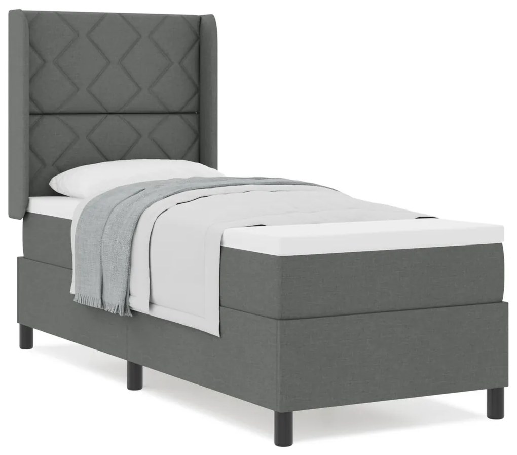 Boxspring Ágy Matrac Alappal Sötétszürke 80x200 cm Szövet
