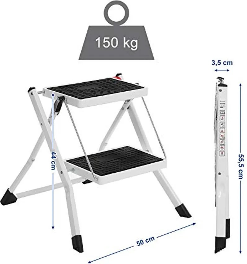 SONGMICS 2 lépcsős létra max. Terhelhetőség 150 kg-ig