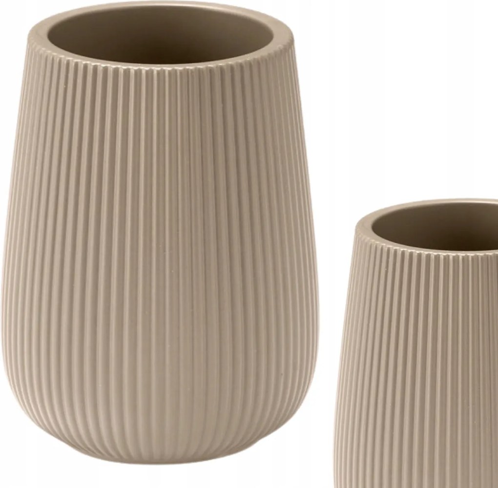 Fogkefetartó Bögre Fogkrém Tároló Bézs Bordázott Fürdőszoba