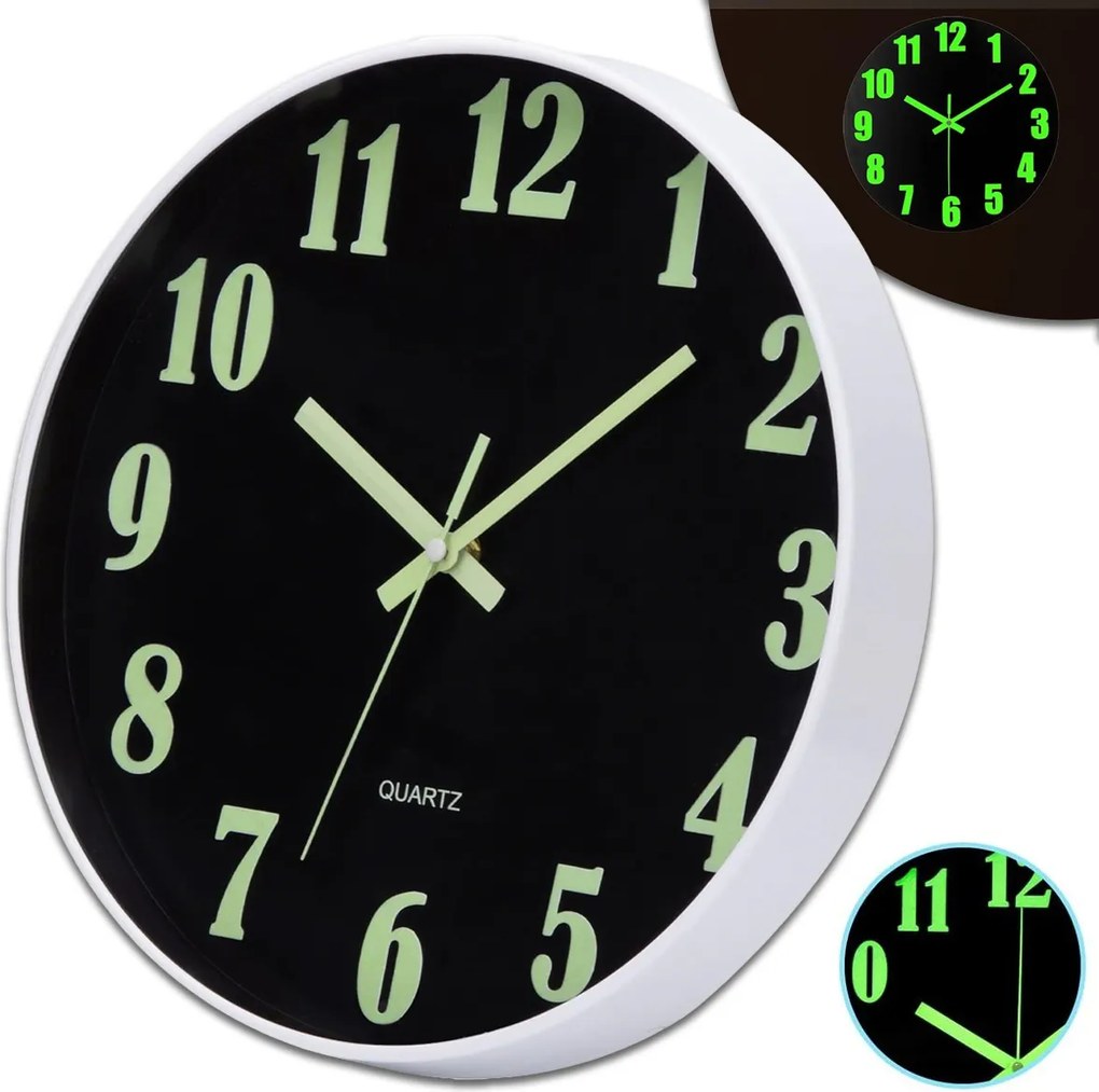 Sötétben világító falióra Kerek Csendes Kvarc Loft 30CM