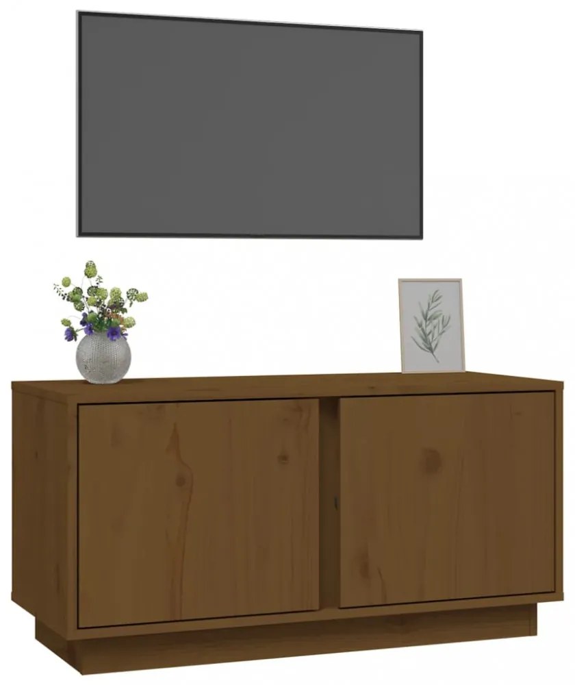 mézbarna tömör fenyőfa TV-szekrény 80x35x40,5 cm