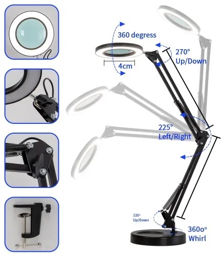 Brilagi - LED Dimmelhető asztali lámpa nagyítóval LED/12W/5V 3000/4200/6000K fekete