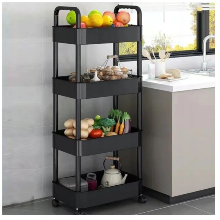 Polc kerekeken POZIO 39x27x95 cm fekete