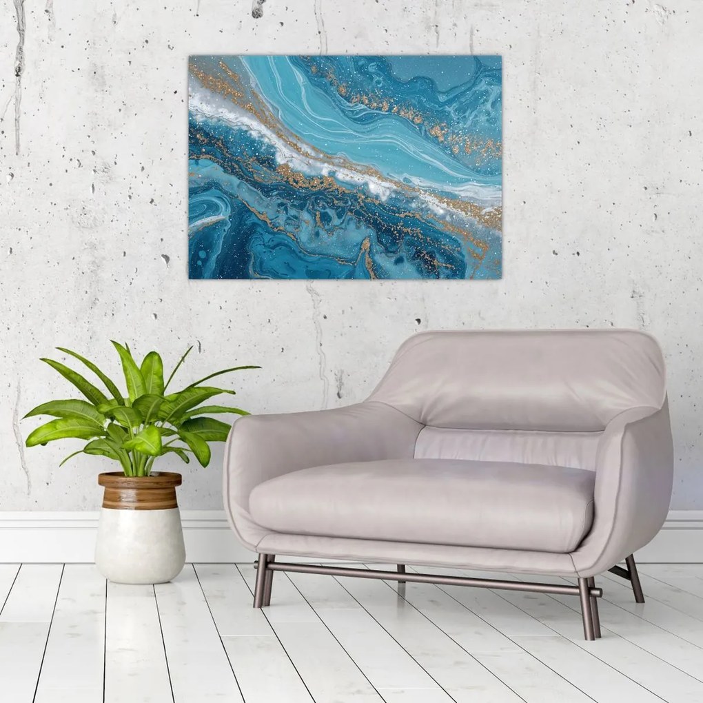 Üveg kép - Világoskék márvány arannyal I. (70x50 cm)
