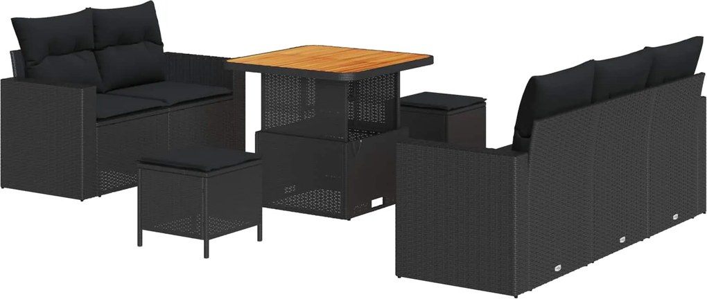 vidaXL Kerti Kanapé Szett párnával 8 pcs Fekete polirattan