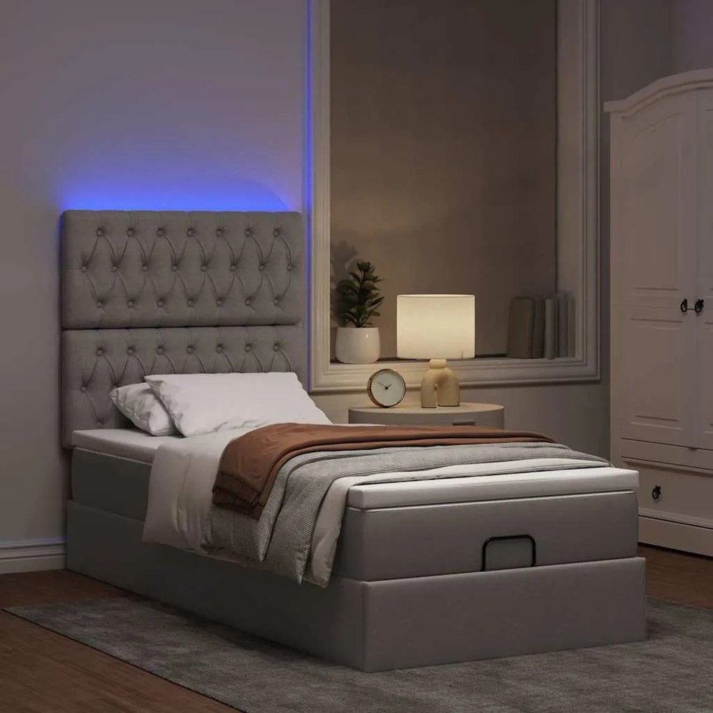 vidaXL tópszínű szövet ottomán ágy matraccal & LED-ek 90x200 cm