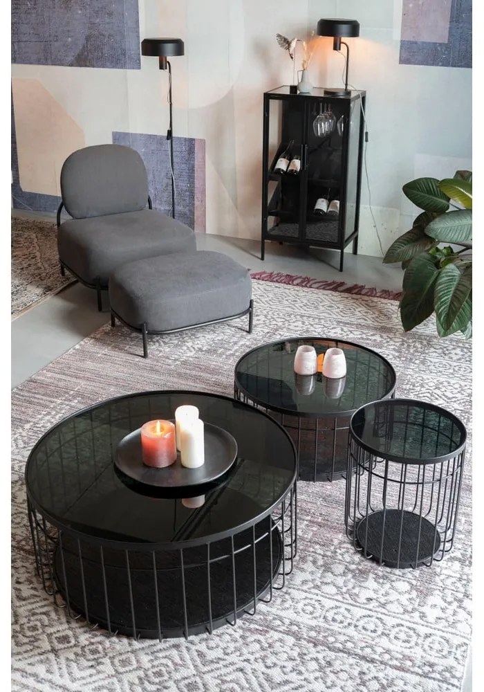 Fekete kerek dohányzóasztal üveg asztallappal 80x80 cm Lance – White Label