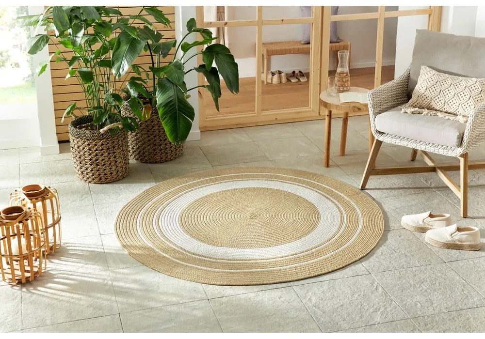 Természetes színű kerek kültéri szőnyeg ø 150 cm - NORTHRUGS