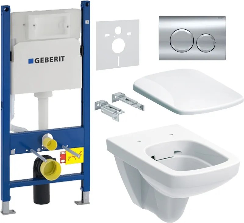 GEBERIT Duofix fali WC-szerelőelem szett, tartály, króm nyomólap, RF WC, ülőke, 112cm