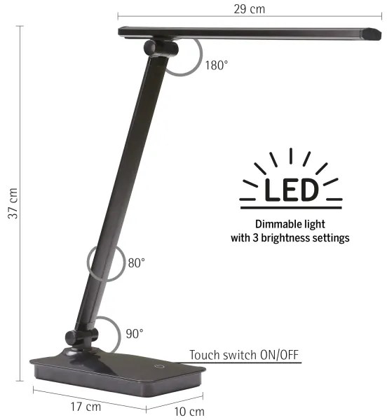 ONLI - LED Dimmelhető asztali lámpa USB porttal DESKI LED/7W/230V 4000K fekete