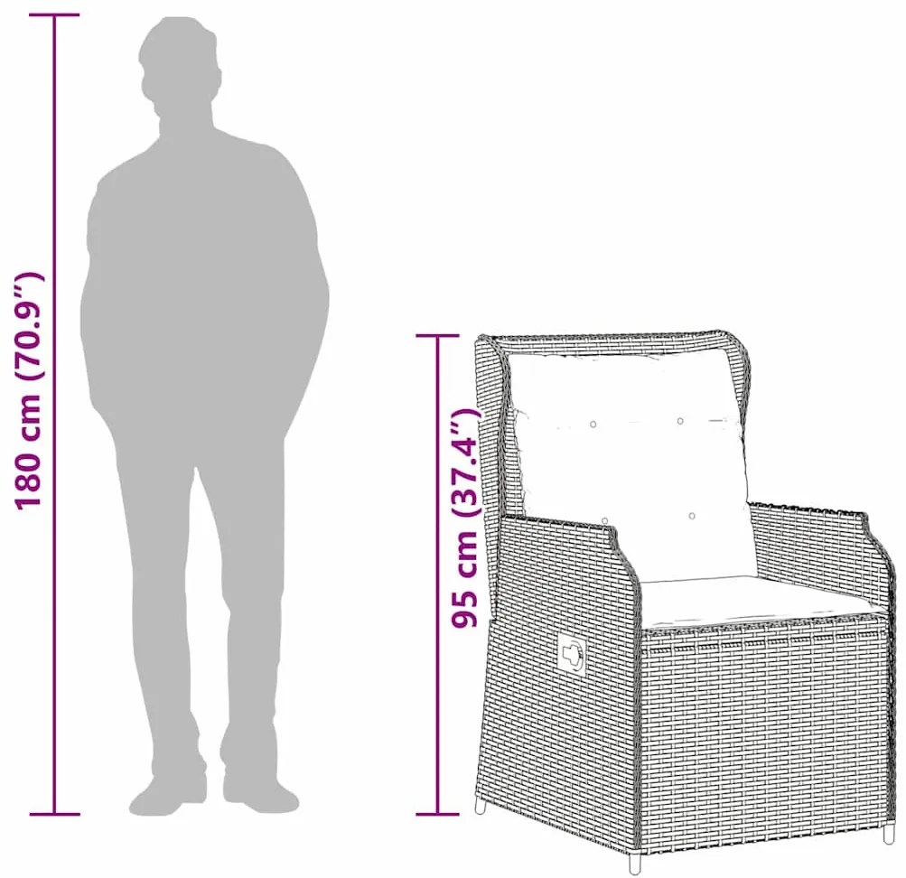 Kerti pad párnával 2 pcs Szürke Poli rattan