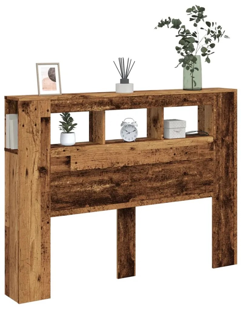 antik fa színű szerelt fa LED-es fejtámla 140x18,5x103,5 cm
