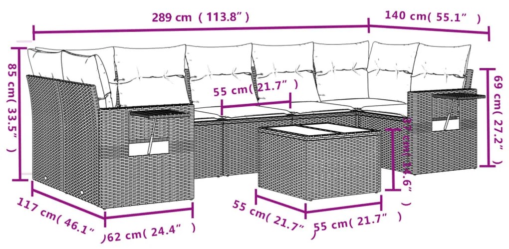 8 részes barna polyrattan kerti ülőgarnitúra párnákkal