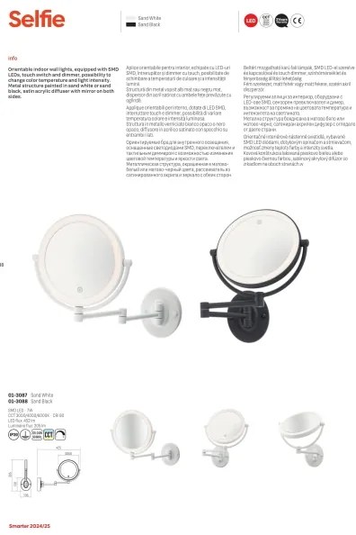 Redo 01-3087 -LED Dimmelhető kozmetikai tükör SELFIE LED/7W/230V 3000/4000/6000K fehér