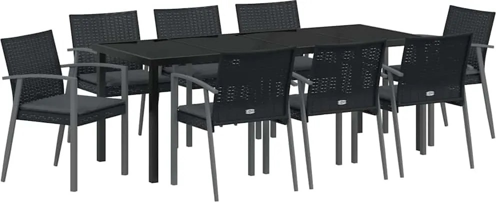 vidaXL Kert étkező szett 9 pcs Fekete és Szürke PE Rattan