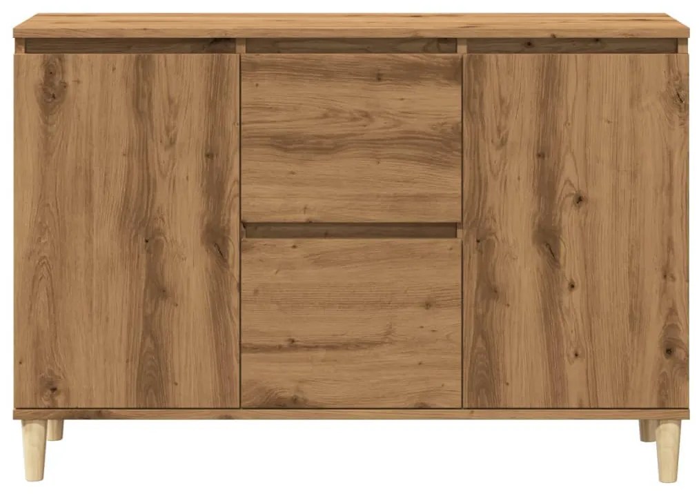 kézműves tölgy színű szerelt fa tálalószekrény 102 x 35 x 70 cm
