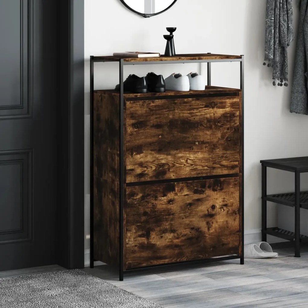 füstös tölgy színű szerelt fa cipőszekrény 75x34x112 cm