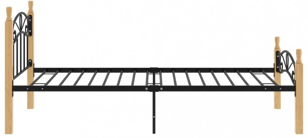 fekete fém és tömör tölgyfa ágykeret 90 x 200 cm