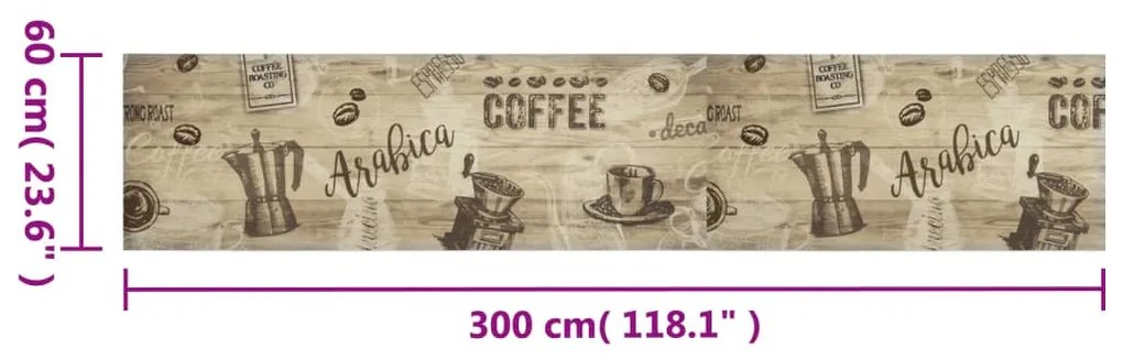 barna mosható coffee feliratos bársony konyhaszőnyeg 60x300 cm
