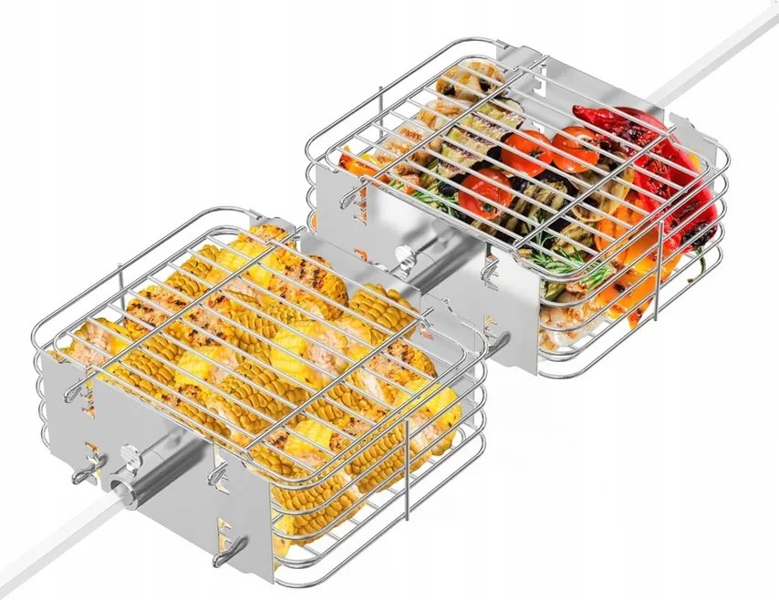 Grillező Kosarak Rotisserie-hez 2 db Rozsdamentes Acél, Hús és Zöldségek