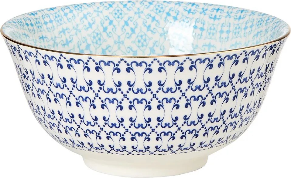 ORNAMENTS tálka 520 ml, kék-fehér arany szegéllyel