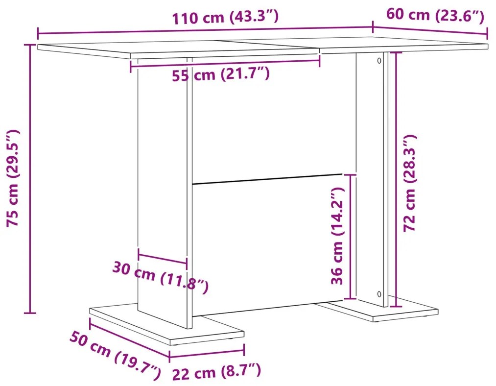 Beton Szürke Étkezőasztal 110x60x75 cm Mérnöki Fa