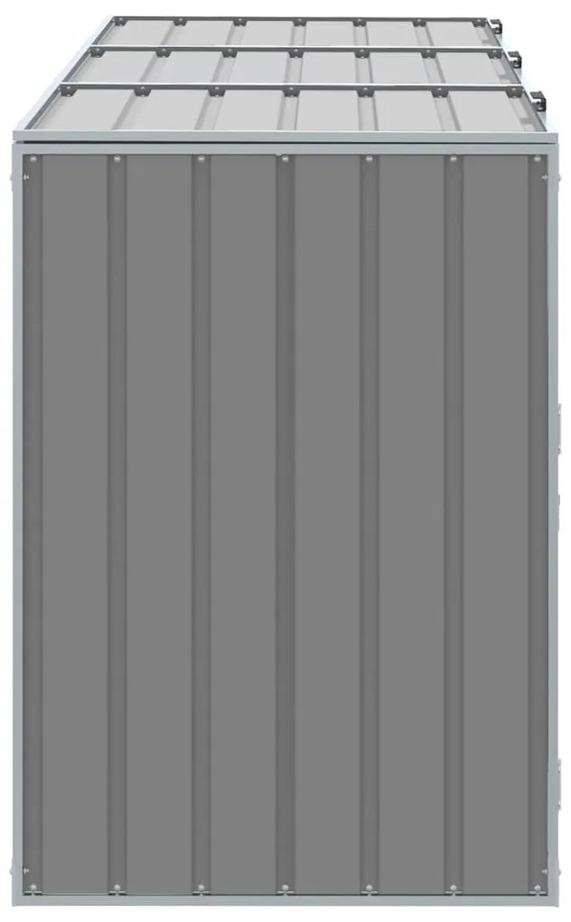 szürke acél kerekes szemetes tároló 3 szemeteskukához 216 x 81 x 115 cm