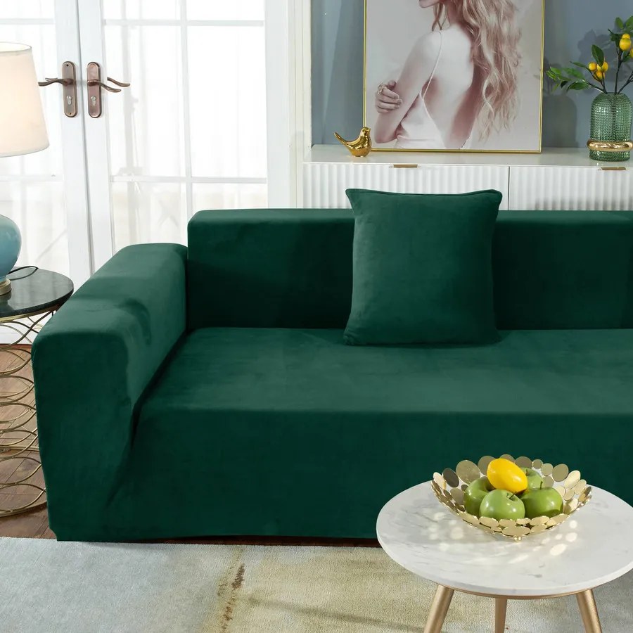 KanapéHuzat (bársonyos, 3 személyes, sötétzöld)