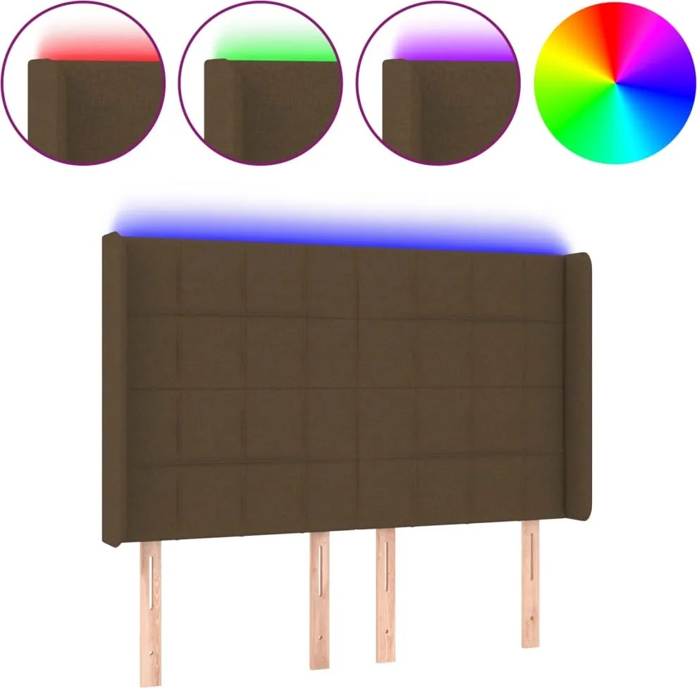 vidaXL sötétbarna szövet LED-es fejtámla 147x16x118/128 cm