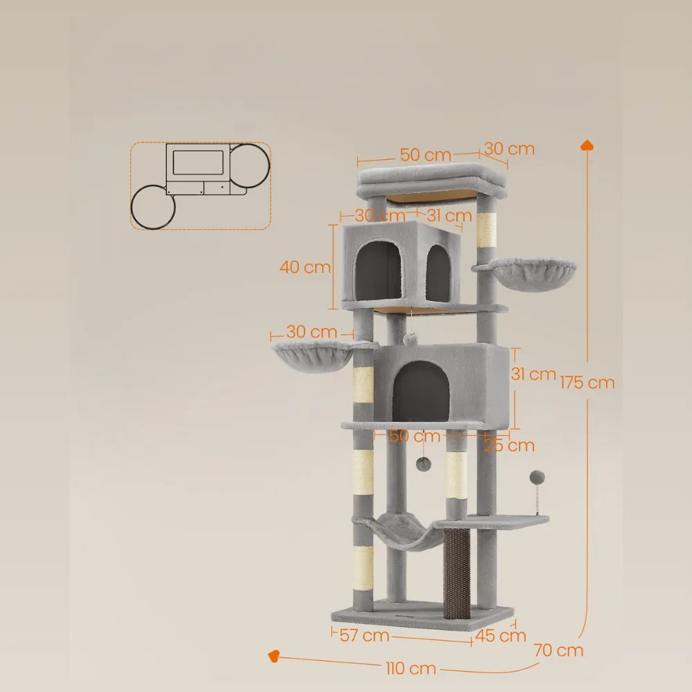 TRISTAN macskafa, 57x45x175 cm, szürke Feandrea