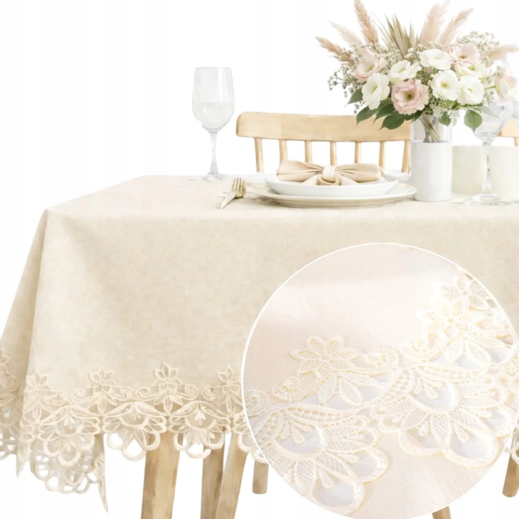 Abrosz Ecru krémszínű, gipiurával 160x350 csipke foltálló elegáns asztalra