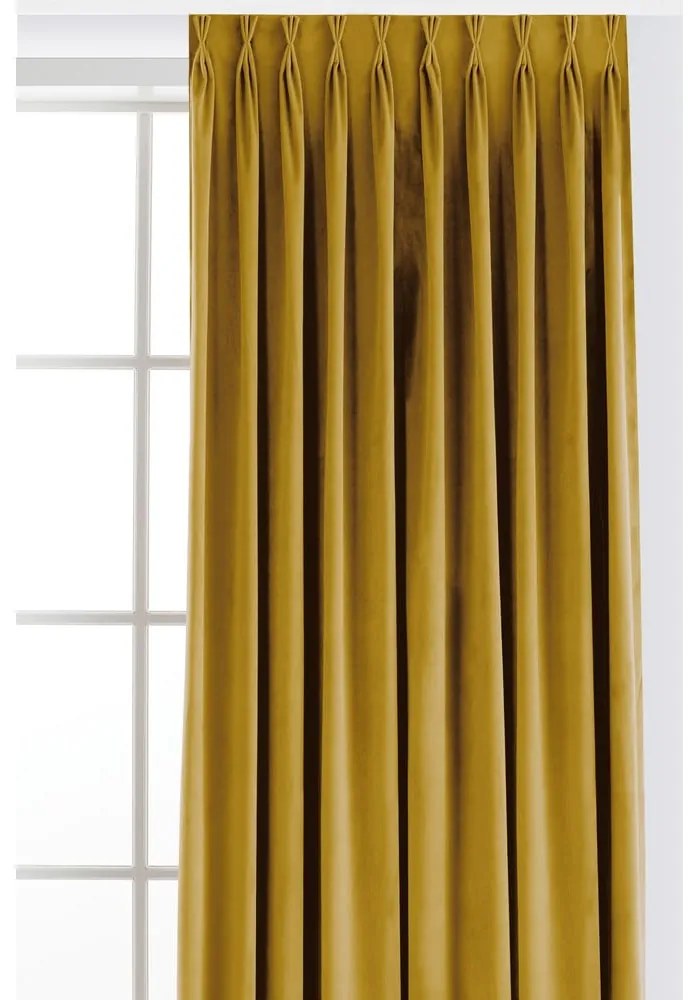 Mustársárga bársony dimout (részleges sötétítő) függöny 265x270 cm Velto – Filumi
