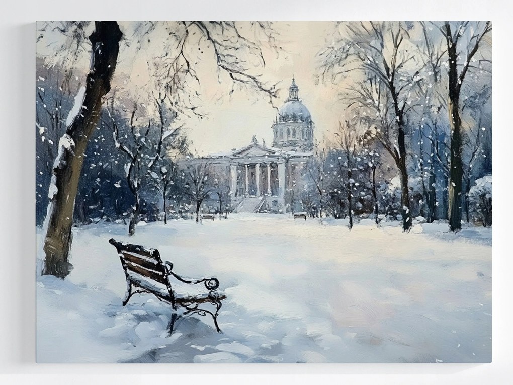 Vászonkép Canvas Tájkép Tél Hó Park Pad Hófúvás 80x60