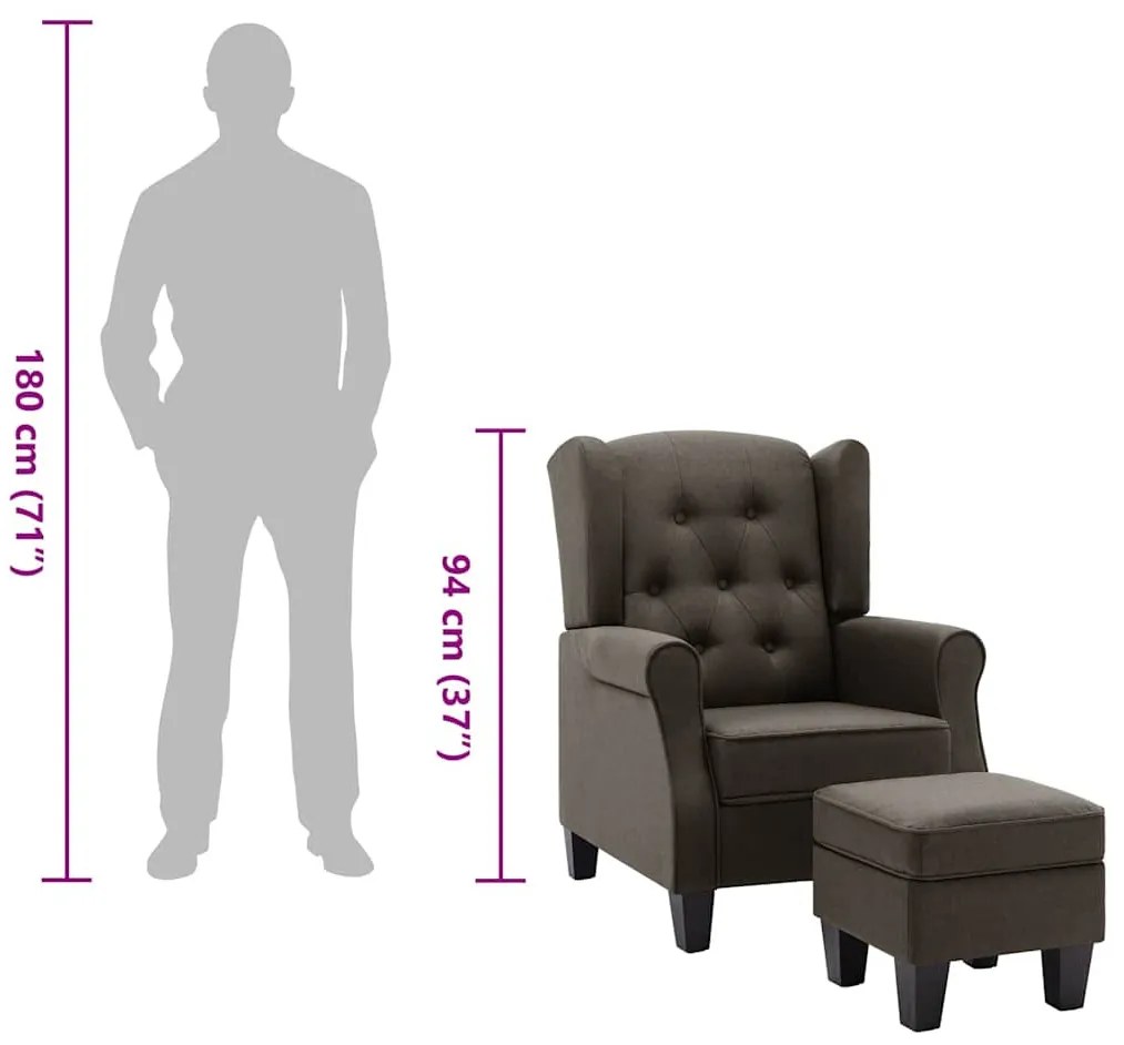 tópszínű szövet fotel lábzsámollyal