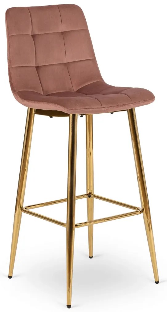 Rózsaszín Bársony Bárszék Aranyszínű Lábbal. ARIEL