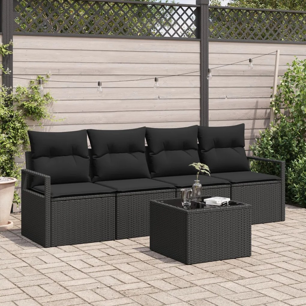Kerti Kanapé Szett 5 pcs Fekete 55 x 55 x 37 cm polirattan
