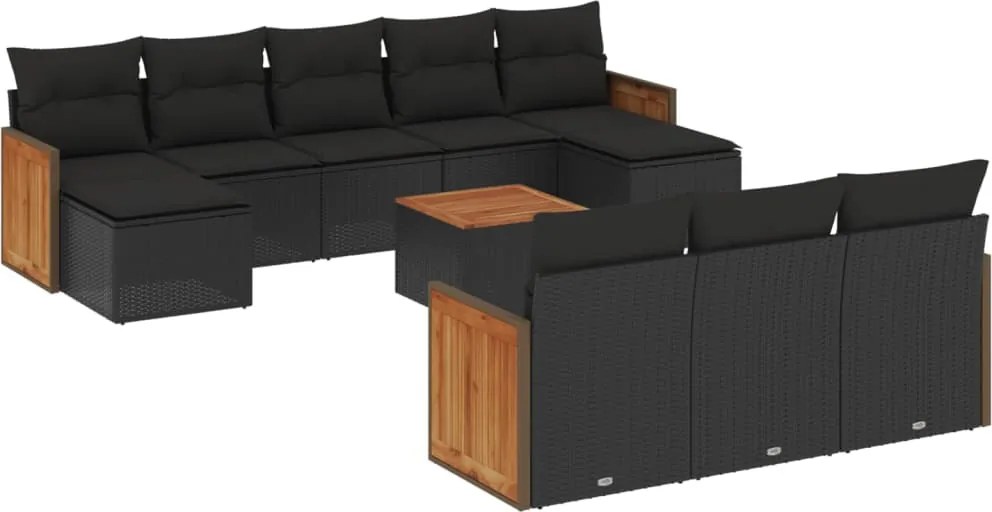 vidaXL 11 részes fekete polyrattan kerti ülőgarnitúra párnákkal