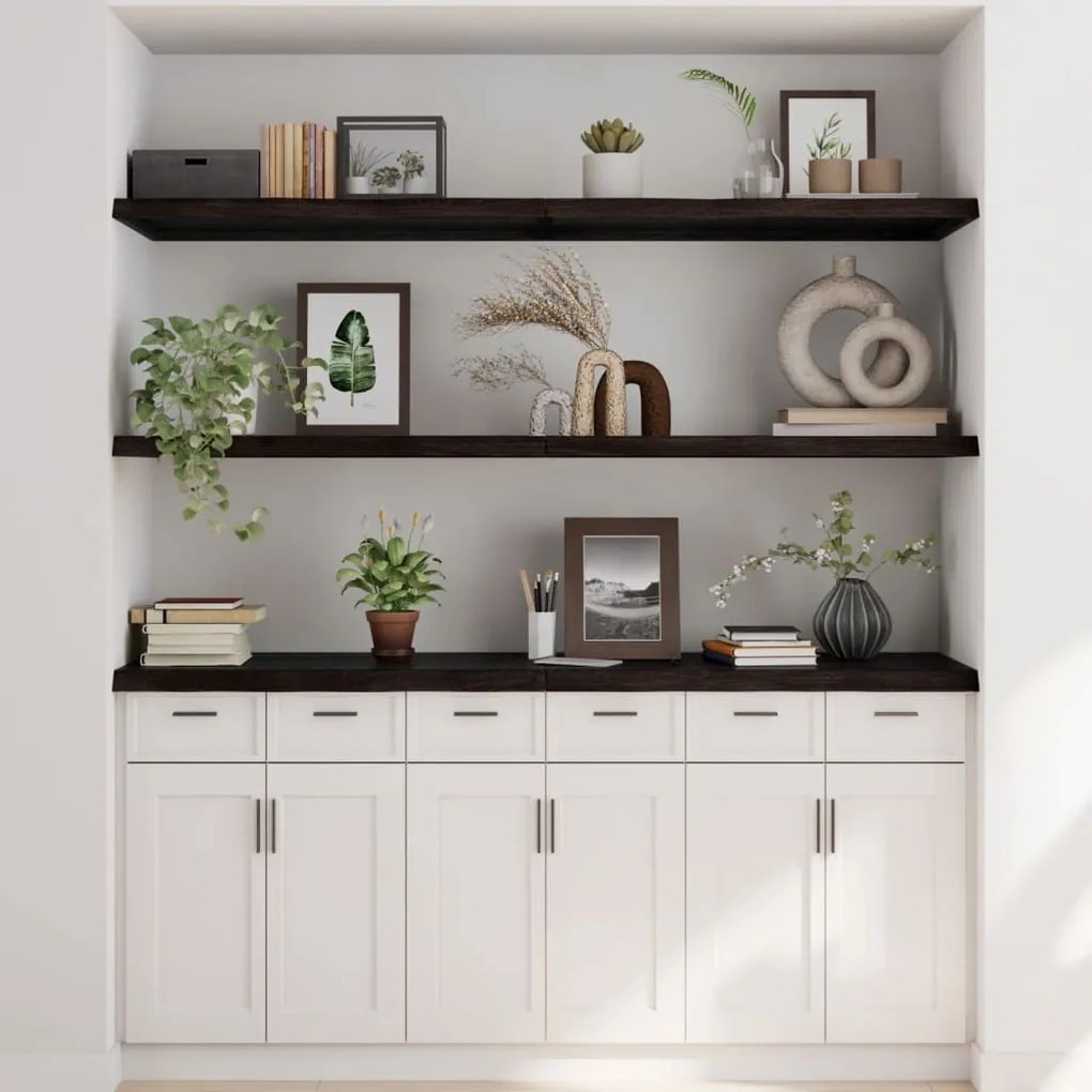 sötétbarna kezelt tömör tölgyfa fali polc 180 x 50 x (2-4) cm