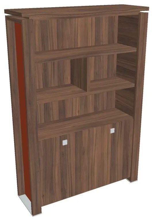 Verno+ S magas szekrény 140 x 46 x 210 cm, polccal, dió / narancs