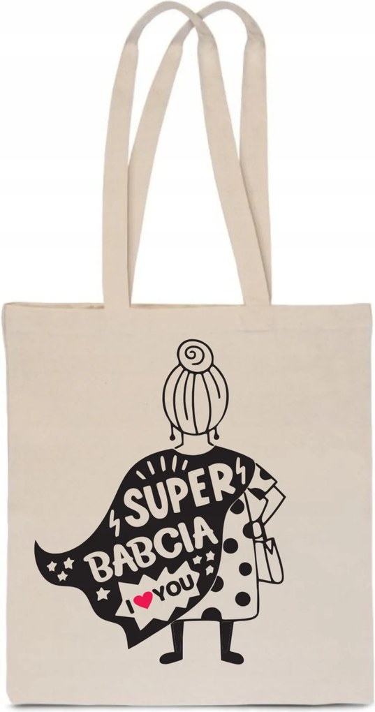 Öko Táska Pamut ekrü Szuper Nagymama ajándék Nagymama napja Love TT_375