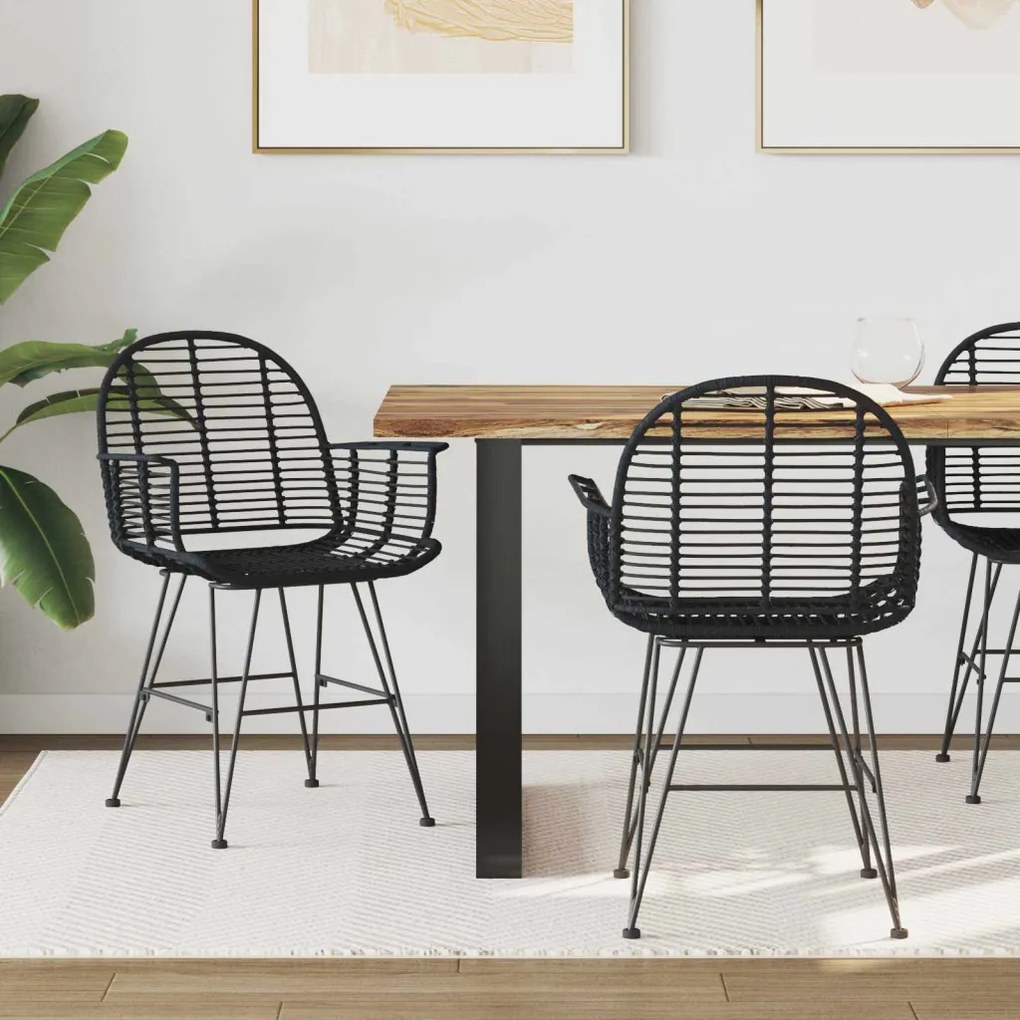 Étkezőszék 2 pcs Fekete 57 x 54.5 x 85 cm Rattan és Vas