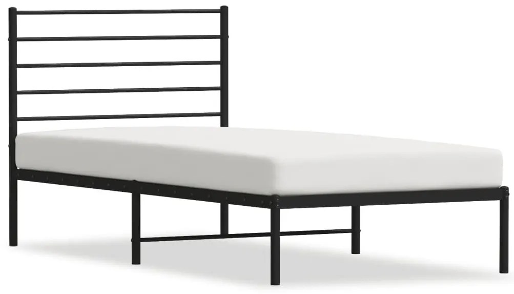 fekete fém ágykeret fejtámlával 90 x 200 cm