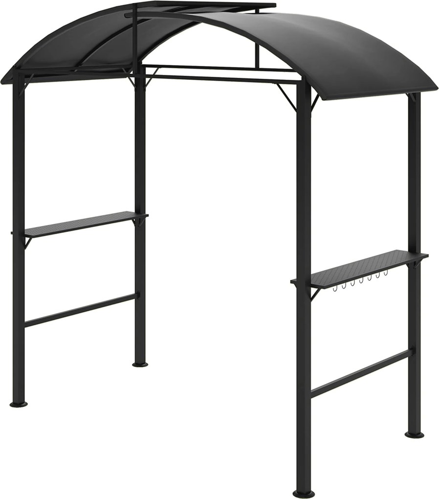 Outsunny BBQ Pavilon 233 x 110 x 235 cm Szélálló Kerti Pavilon Két Rétegű Tetővel, Polcokkal, UV Védelemmel, Acélból Készült BBQ Pavilon, Kerti sátor