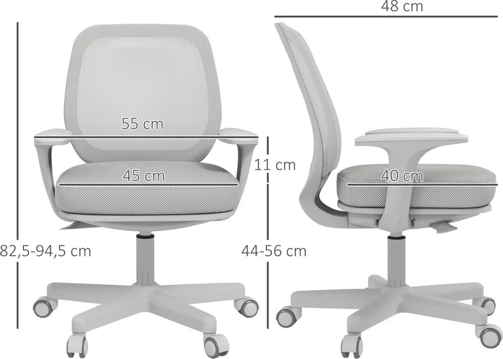 Vinsetto irodai szék, ergonomikus íróasztali szék forgófunkcióval, állítható magasságú, szürke
